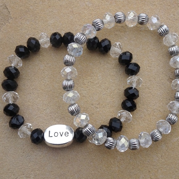 Set of 2 Clear & Black Beaded Love Bracelets - Picture 4 of 8
